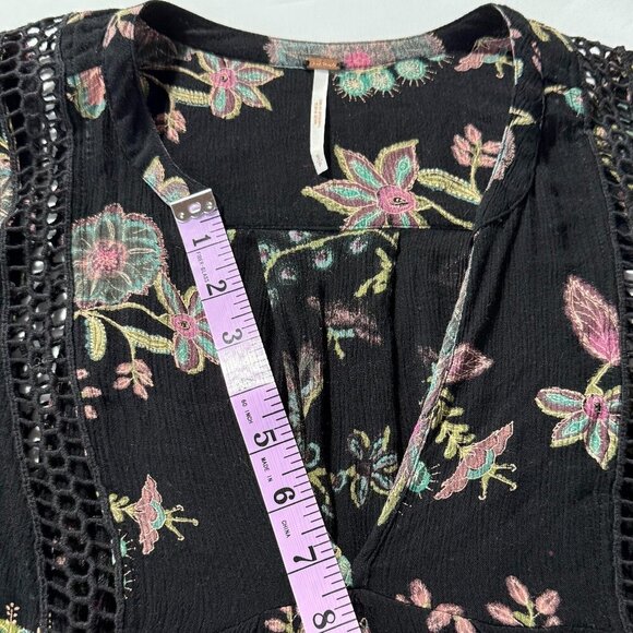 Free People Women's Just The Two Of Us Tunic Black Floral Long Sleeve Size Small - Picture 12 of 12